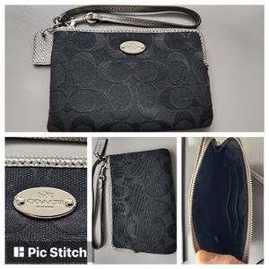 Coach Wristlet Wallet (Black with Grey trim - 6" x 4")